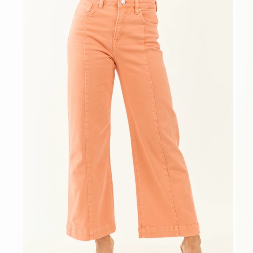 Risen Jeans Wide Leg Cropped Tummy Control gorgeous melon color